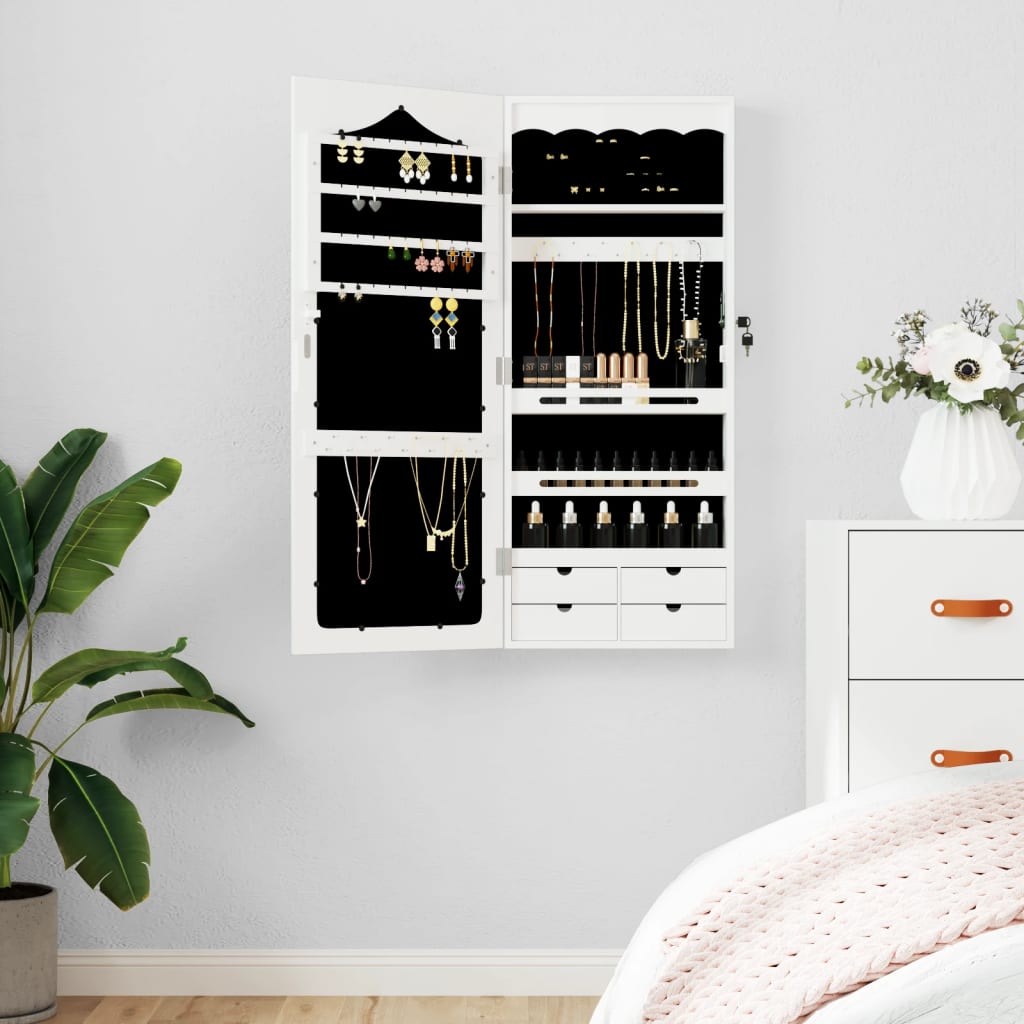 Mirror Jewellery Cabinet Wall Mounted 37.5X10X90 Cm